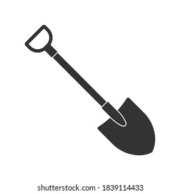 Shovel shape vector icon. Spade symbol. Cartoon industrial tool logo sign. Silhouette isolated on white background.