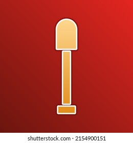 Shovel sign. Golden gradient Icon with contours on redish Background. Illustration.