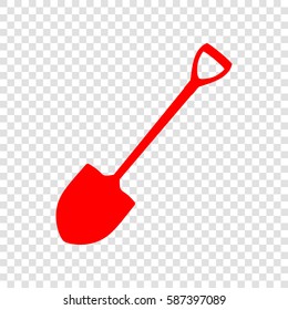 Shovel sign illustration. Vector. Red icon on transparent background.