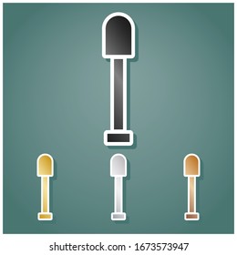 Shovel sign. Set of metallic Icons with gray, gold, silver and bronze gradient with white contour and shadow at viridan background. Illustration.