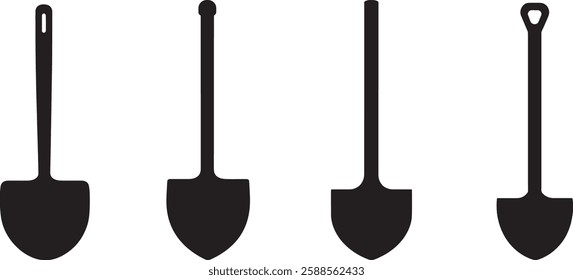 Shovel Silhouettes Vector Set - Four Designs Isolated on White Background