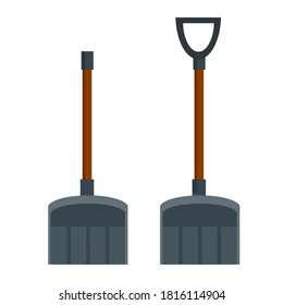 Shovel for snow cleaning. Wide shoulder blade. A set of winter objects with a handle. Flat cartoon illustration isolated on white background