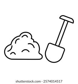 shovel and snow icon, simple flat style, vector illustration symbol sign logo template pictogram, for ui or ux isolated on white for mobile app, editable	