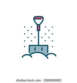 Schauen Sie in einen Schneefall. Schneeräumnis bei Winterwetter. Farbsymbol für Pixel, perfekt bearbeitbare Schlaganfälle
