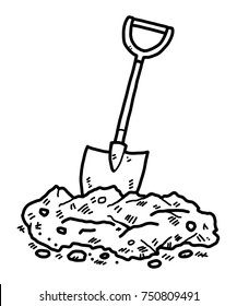 shovel and soil / cartoon vector and illustration, black and white, hand drawn, sketch style, isolated on white background.