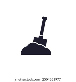 Shovel in soil icon on white