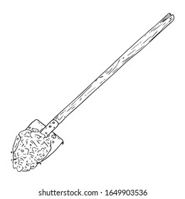 Shovel with soil icon. Vector illustration of a shovel for the garden. Hand drawn shovel to the ground for planting.