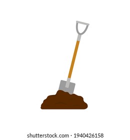 Shovel in soil icon. Vector illustration.