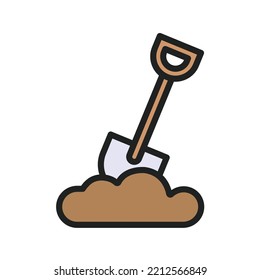 Shovel In Soil icon vector image. Can also be used for Construction Tools. Suitable for mobile apps, web apps and print media.