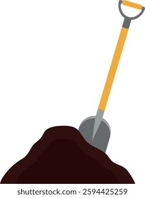 Shovel in the soil. Isolated vector illustration in flat style.
