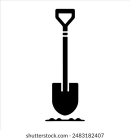 Shovel with soil silhouette on white background. Shovel icon flat vector illustration design.