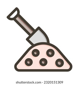 Shovel In Soil Thick Line Filled Colors For Personal And Commercial Use.
