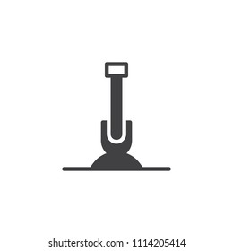 Shovel in soil vector icon. filled flat sign for mobile concept and web design. Gardening shovel simple solid icon. Symbol, logo illustration. Pixel perfect vector graphics