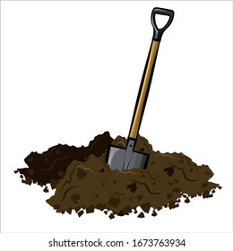 Shovel in soil.Vector cartoon illustration isolated on white background.