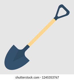 Shovel, spade icon isolated on white background. Garden tool, equipment for farm. Spring work. Vector flat design
