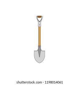 Shovel, spade, icon on isolated white background. Garden equipment. Spring, summer work. Farm tools for digging holes. Vector flat design.