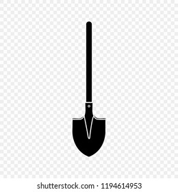 Shovel, spade, icon, silhouette isolated on a transparent background. Garden equipment. Spring, summer work. Farm tools for digging holes. Vector flat design.