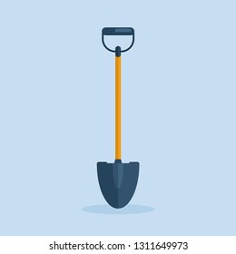 Shovel, spade isolated on background. Garden tools, digging element, equipment for farm. Spring work. Vector cartoon flat design