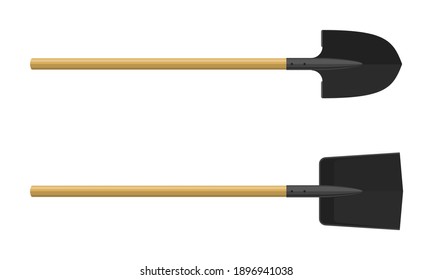 Shovel and spade isolated on white background. Work tool for outdoor activities, digging, gardening. Construction equipment. Vector illustration