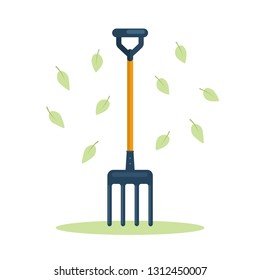 Shovel, spade, pitchfork, farm fork isolated on background. Garden tools, digging element, equipment for farmer. Spring work. Vector cartoon flat design