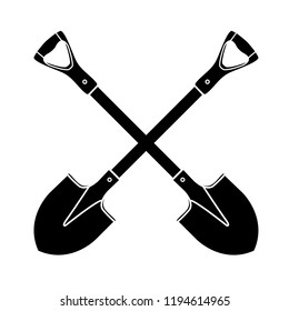 Shovel, spade, silhouette icon on isolated white background. Garden equipment. Spring, summer work. Farm tools for digging holes. Vector flat design.