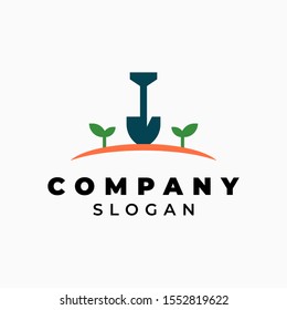 Shovel with sprout illustration for logo template design.