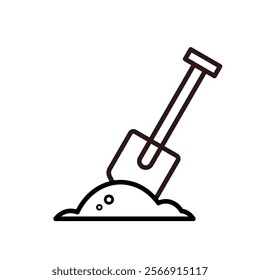  shovel stuck in the ground, gardening - vector icon