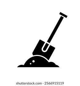  shovel stuck in the ground, gardening - vector icon