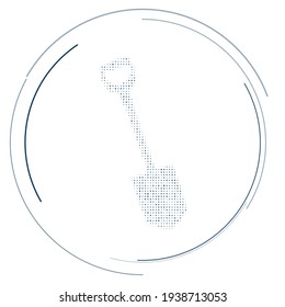 The shovel symbol filled with dark blue dots. Pointillism style. Vector illustration on white background