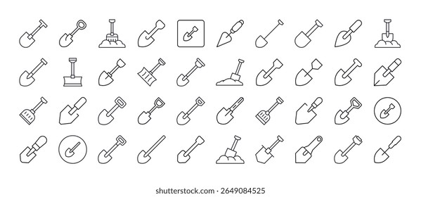 Conjunto de ícones de linha fina e pá. Outline Signs para Gráficos e Web Design, Apps, Anúncios, Vários Cartões 
