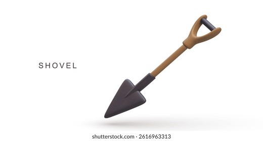 Shovel Tool For Gardening, Construction, Digging, Landscaping And Outdoor Work In Clean Minimal 3D Design On White Background, Vector Illustration.