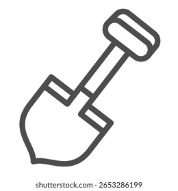 Ícone de linha de ferramenta de pá, conceito de estação de primavera. Gráficos vetoriais. Viajante caminhando pá para cavar, sinal de jardinagem em fundo branco, ícone de estilo de contorno para design móvel ou web