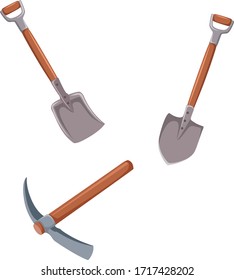 shovel tools dig gardening cartoon vector illustration 