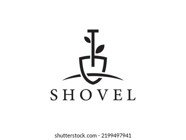 shovel tree garden leaf logo vector icon illustration