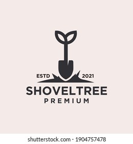 Shovel tree leaf hipster vintage logo vector icon illustration  Vector