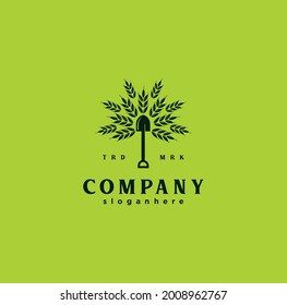 Shovel tree leaf spade nature green logo icon Vector Design Illustration