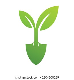 shovel tree leaf spade nature Green garden environment template vector illustration. Agriculture icon design