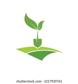 shovel tree leaf spade nature Green garden environment template vector illustration. Agriculture icon design