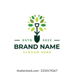 shovel tree leaf spade nature green logo vector icon illustration