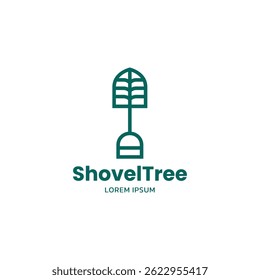 Shovel tree logo. gardening logo concept shovel and nature tree.