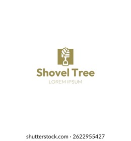 Shovel tree logo. gardening logo concept shovel and nature tree.