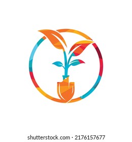 Shovel tree vector logo design. Green garden environment logo design template.