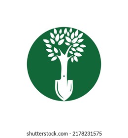 Shovel tree vector logo design. Green garden environment logo design template.