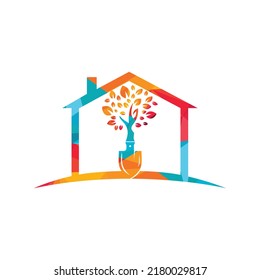 Shovel tree vector logo design. Green garden environment logo design template.	