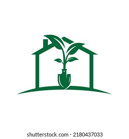 Diseño del logotipo vectorial del árbol de palas. Plantilla de diseño del logotipo del entorno verde del jardín.	