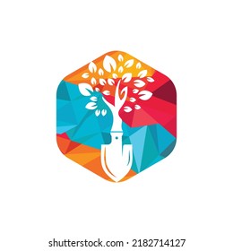 Shovel tree vector logo design. Green garden environment logo design template.