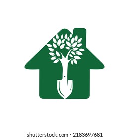 Shovel tree vector logo design. Green garden environment logo design template.	