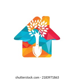 Shovel tree vector logo design. Green garden environment logo design template.	
