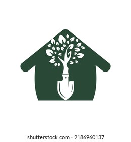 Schaufeln Sie Baum, Vektorlogo-Design. Design-Vorlage für das Green Garden Environment Logo.	