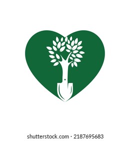 Shovel tree vector logo design. Green garden environment logo design template.	